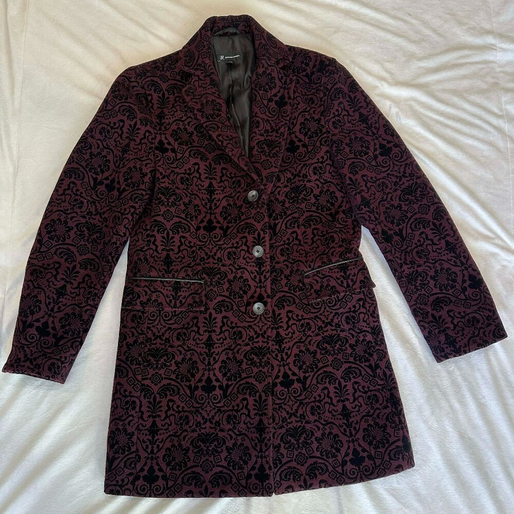 Burgundy Psychedelic Single Breast Button Overcoat